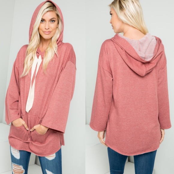 Oversized Mauve Hoodie Kangaroo Pocket Sweatshirt! - Picture 2 of 9